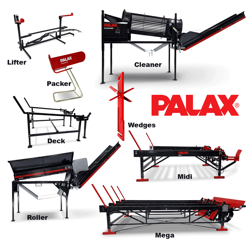 Palax Firewood Processor Accessories including log decks, firewood cleaners and firewood packing solutions